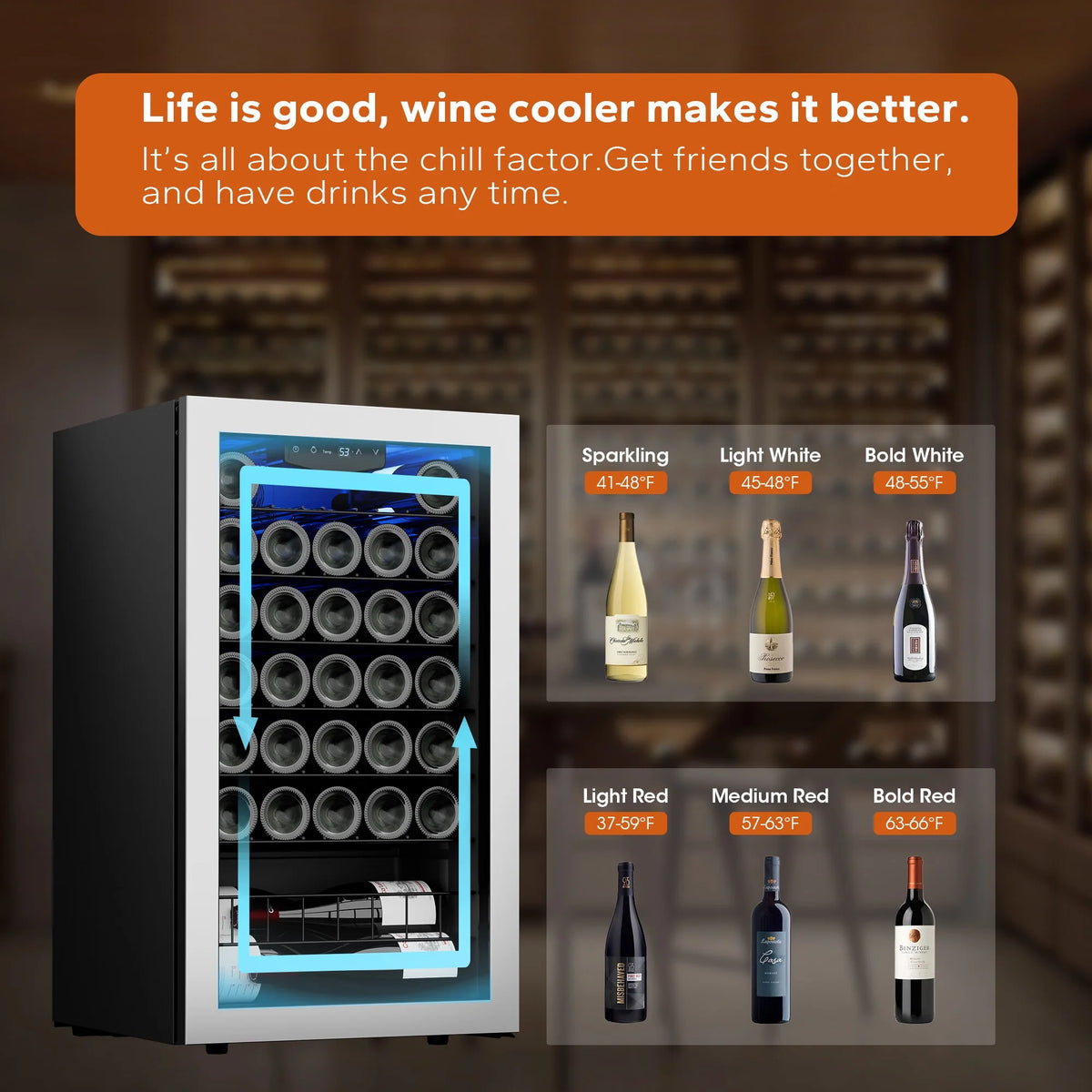 32 Bottle Mini Wine Cooler with Glass Door D2588