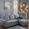 Velvet Gray Reversible Sectional Sleeper Sofa with Storage D1512