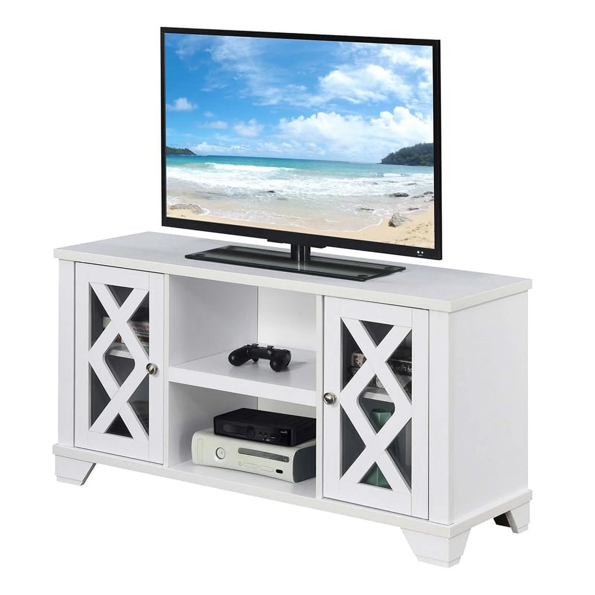 47" White TV Stand with Storage Cabinets T813426