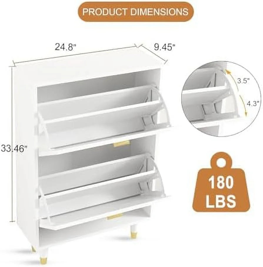 White 2 Flip Drawers Slim Shoe Cabinet E238181