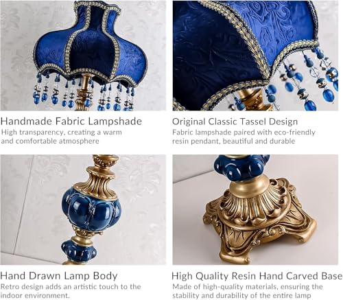 Fabric Lampshade Antique Varnished Resin Table Lamp J92561