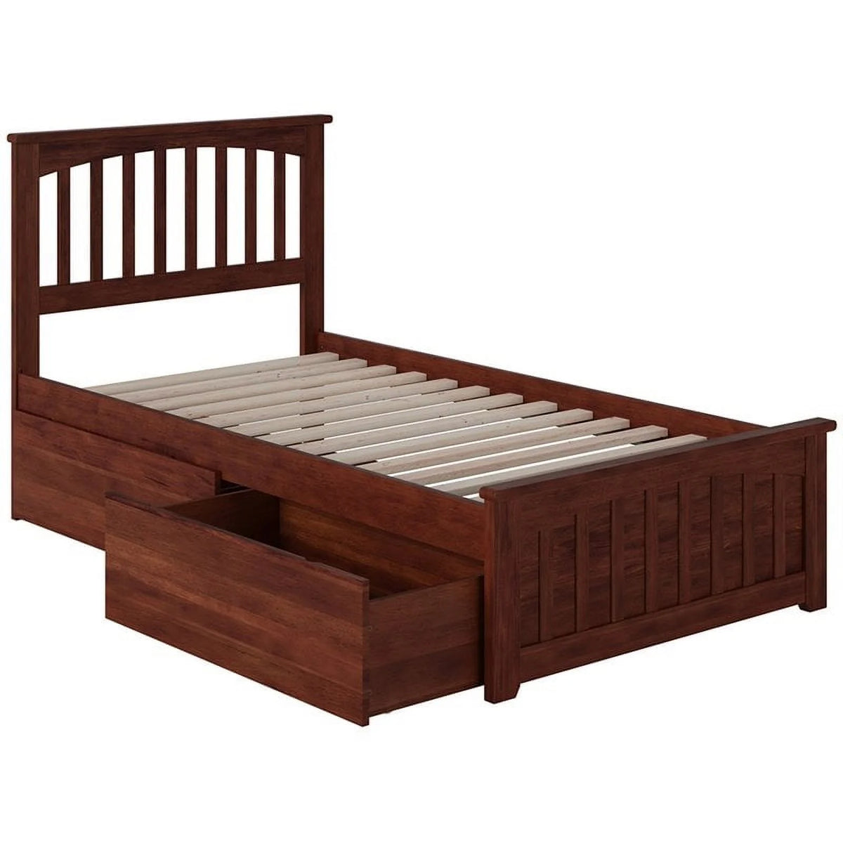 Twin-XL Walnut Hardwood Storage Platform Bed M26534