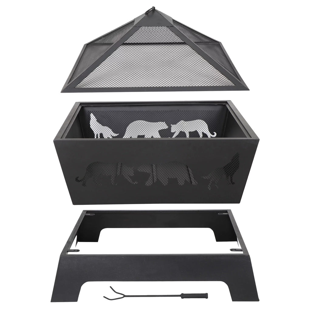 26 Metal Pyramidal Fire Pit with Cover&Poker F7851