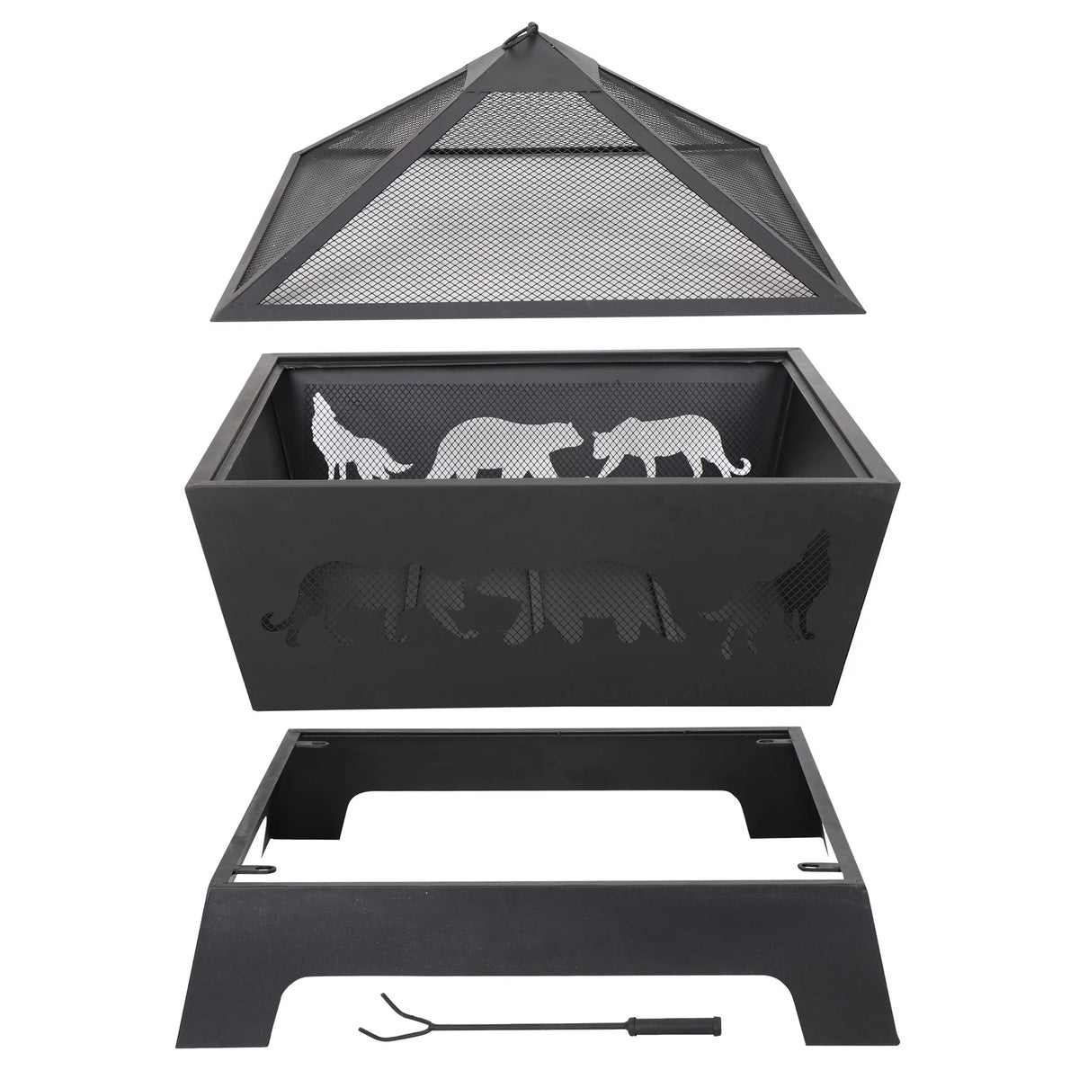 26 Metal Pyramidal Fire Pit with Cover&Poker F7851