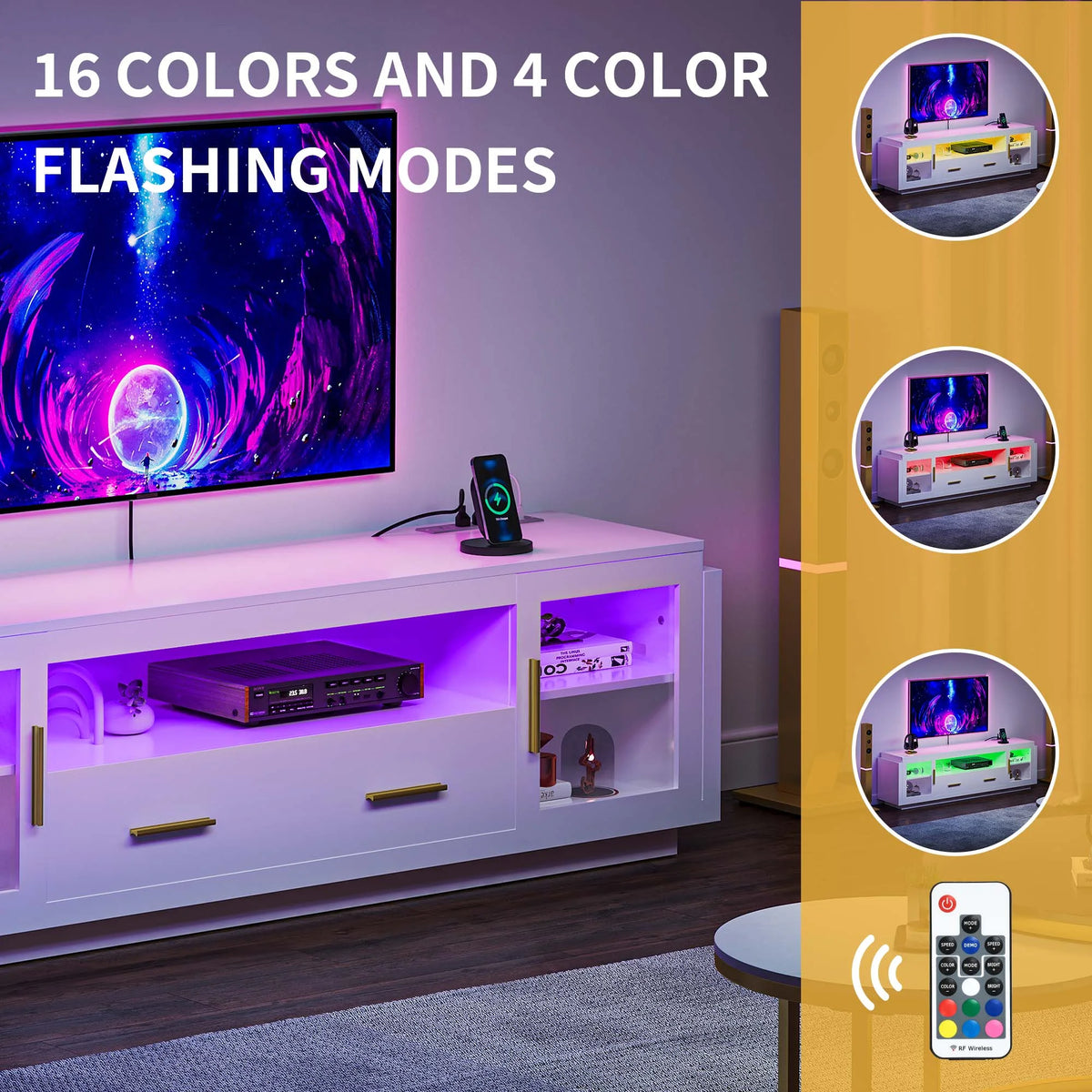 70" LED TV Stand with Power Outlets White & Gold J289