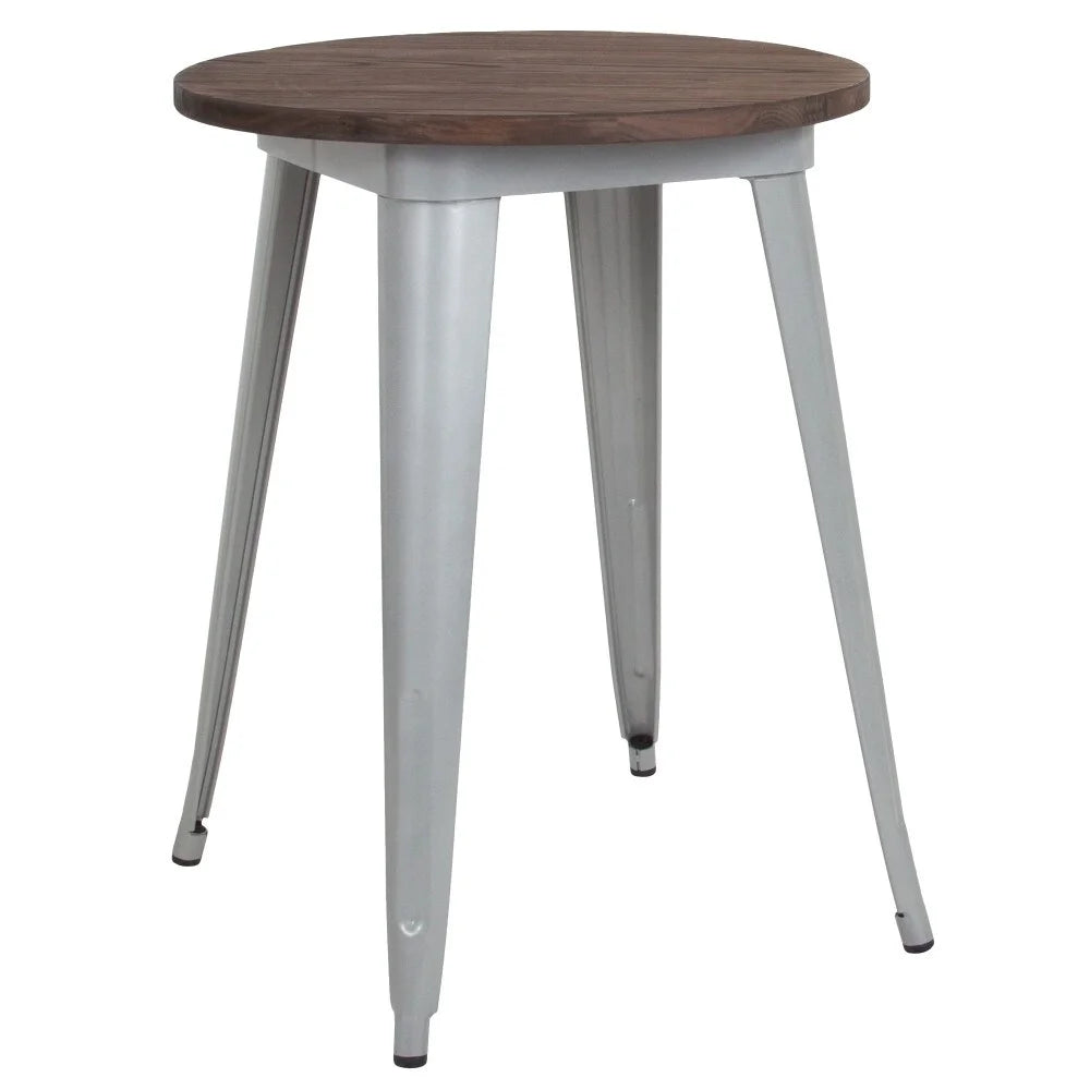 24" Round Metal Indoor Table with Wood Top X199774
