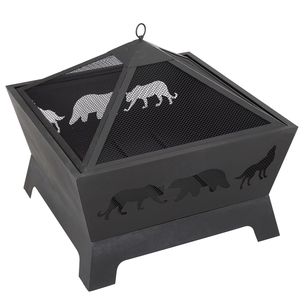 26 Metal Pyramidal Fire Pit with Cover&Poker F7851