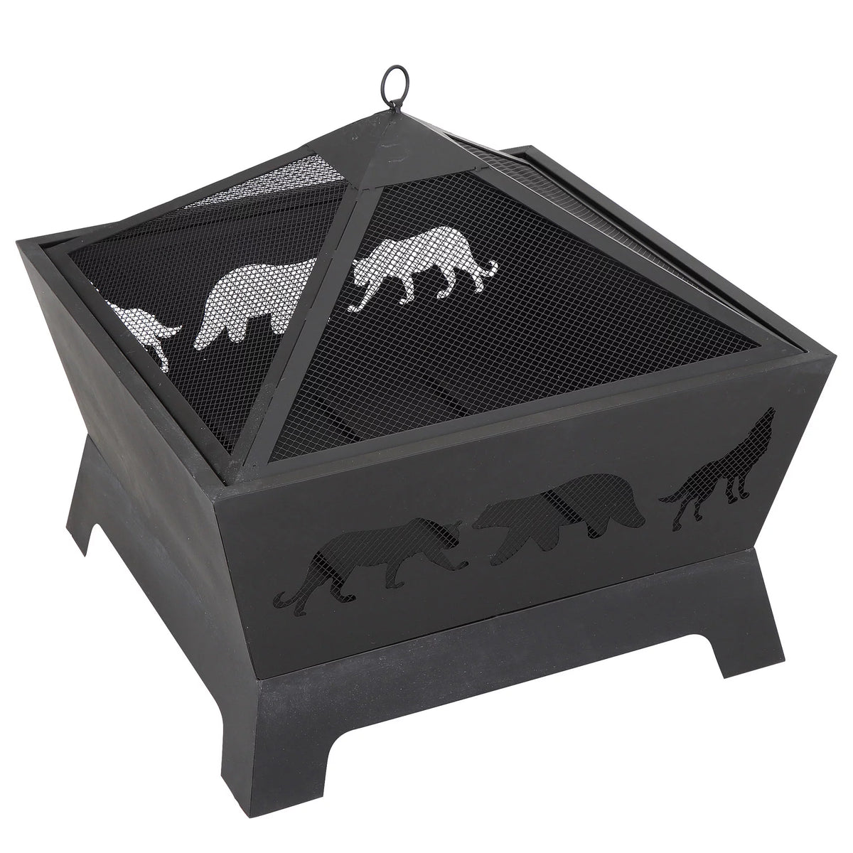 26 Metal Pyramidal Fire Pit with Cover&Poker F7851