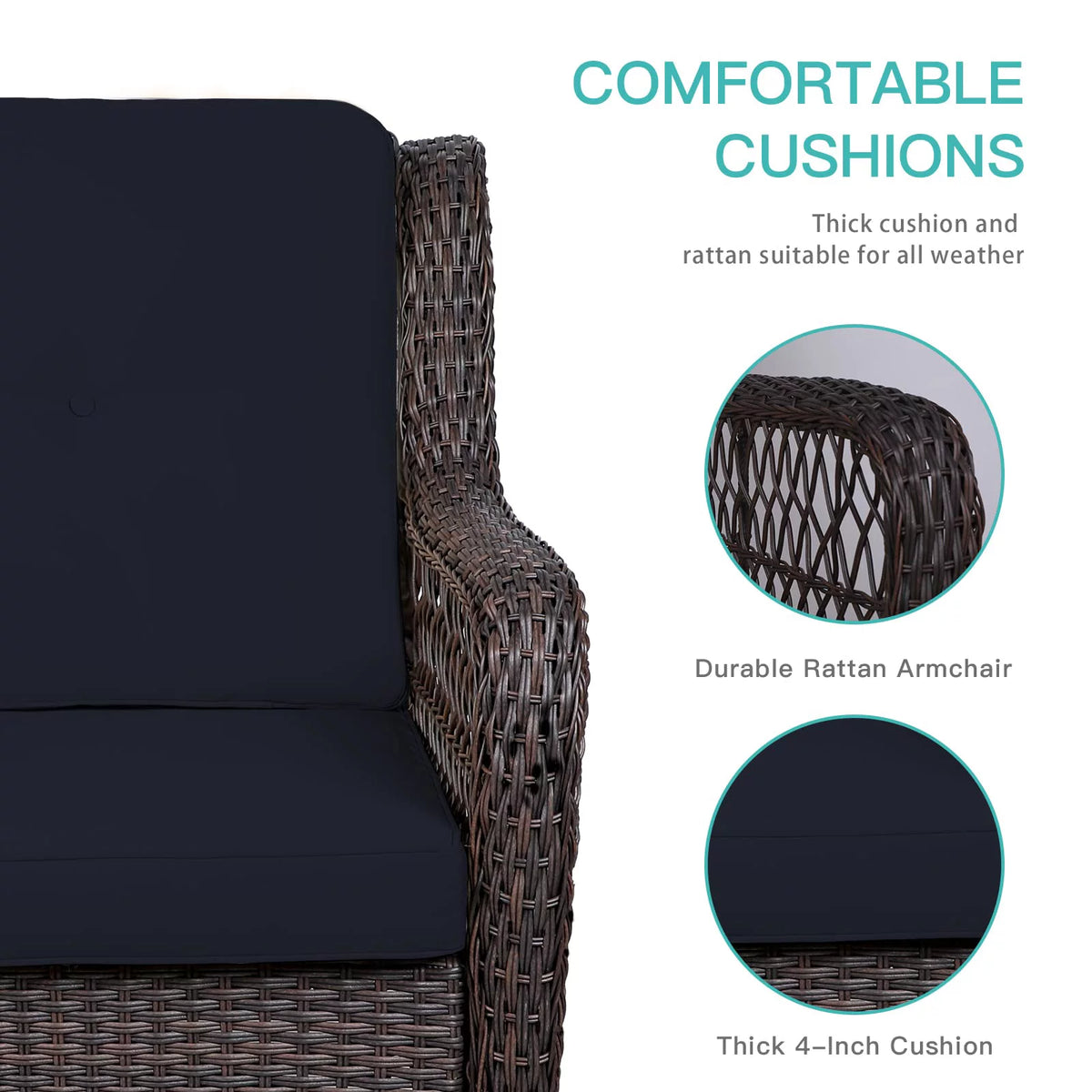 3-Piece Wicker Bistro Set Swivel Rocking Chairs Glass-Top Coffee Table S773137