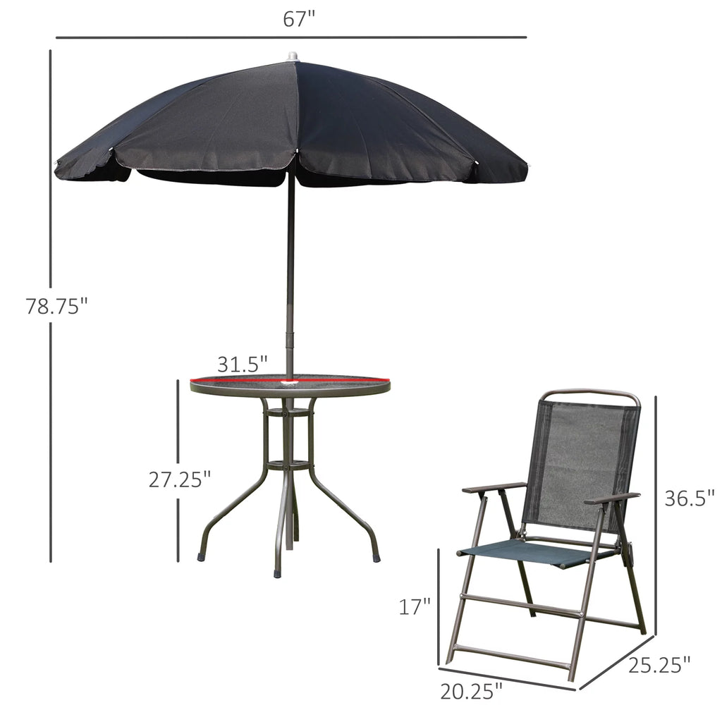 6 Piece Patio Dining Set with Umbrella, Black M3246