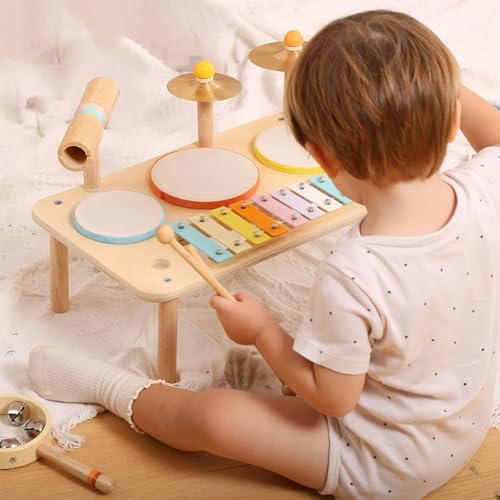 Kids Drum Set with Xylophone Cymbals Bell and Tone Block B428929