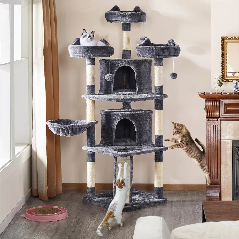 Large Dark Gray Cat Tree with Scratching Board D320