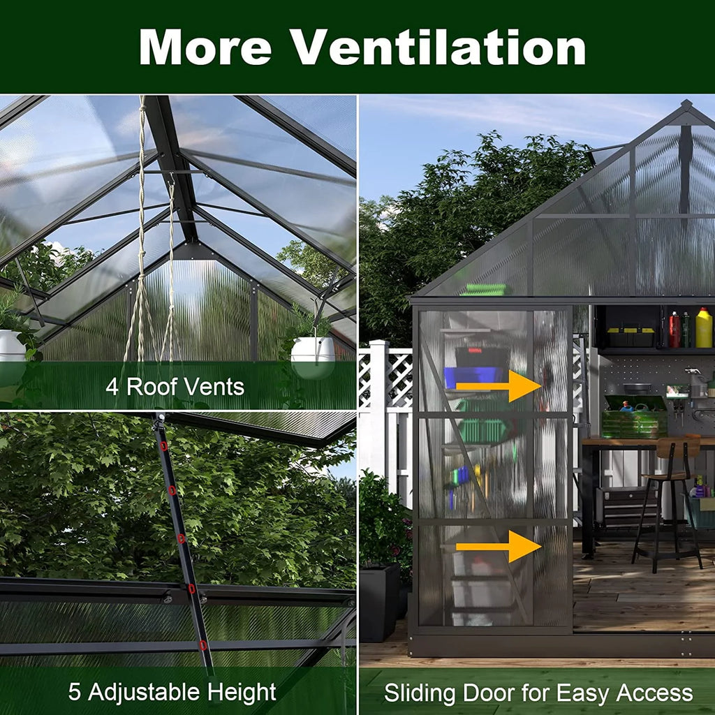 6x12 FT Polycarbonate Greenhouse with Lockable Hinged Door H676714