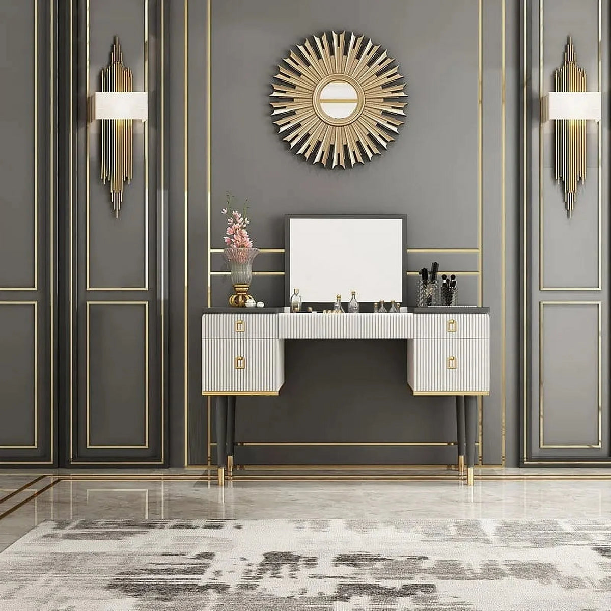 4 Drawer Makeup Vanity Table with Flip Top Mirror G259840