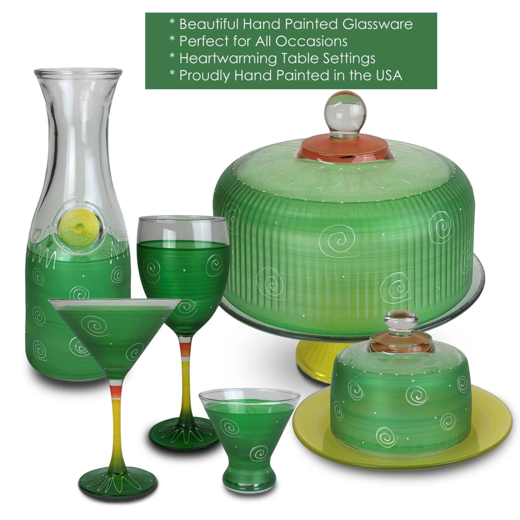 Set of 2 Green and White Hand Painted Wine Glasses 7.5 oz Y139716