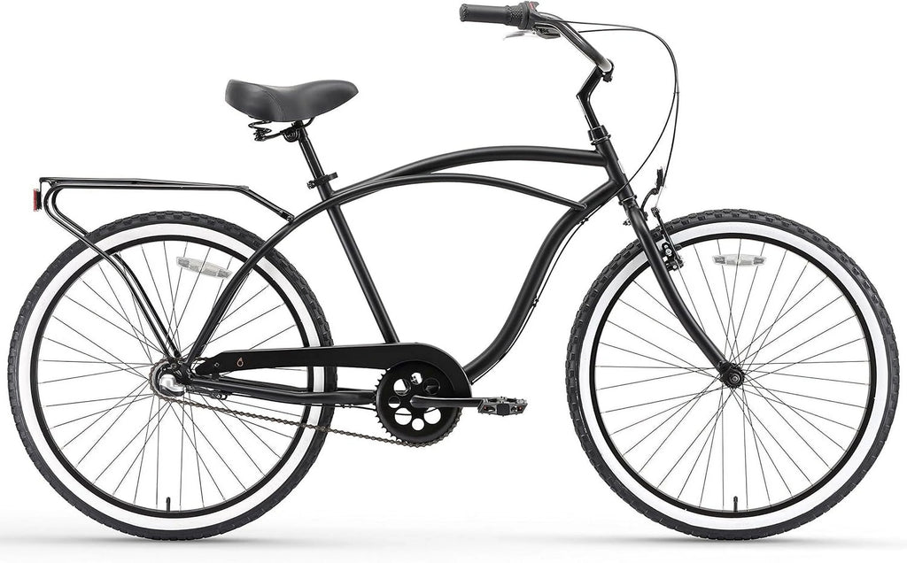 7-Speed Beach Cruiser Bicycle with Rear Rack, 26 In. Wheels, Matte Black B773396