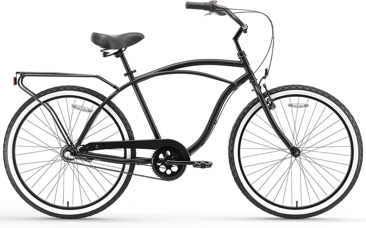 7-Speed Beach Cruiser Bicycle with Rear Rack, 26 In. Wheels, Matte Black B773396