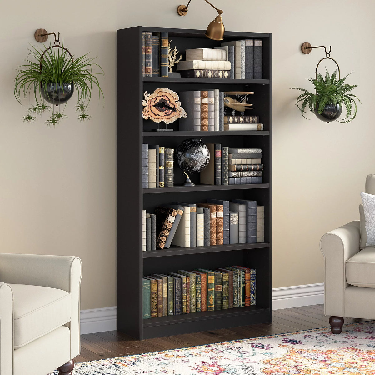 5 Shelf Classic Black Bookcase D4527