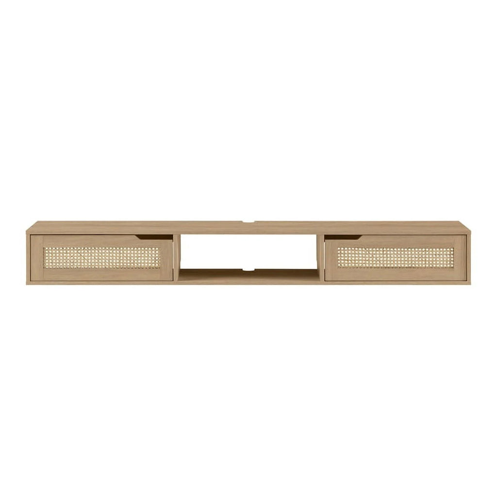 70" Oak Wood TV Stand with Rattan Doors Z851774
