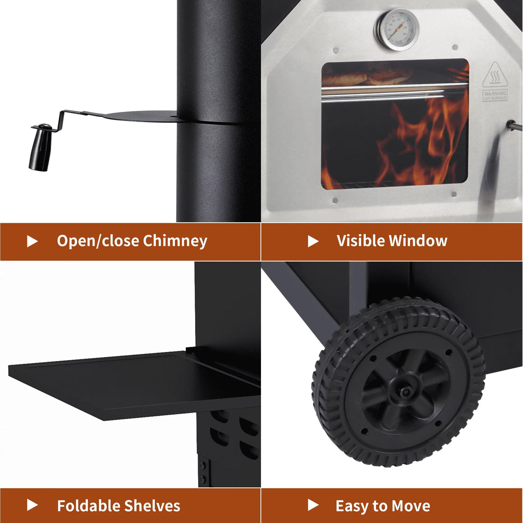 12" Propane Gas Pizza Oven with 2 Foldable Shelves and Wheels N995