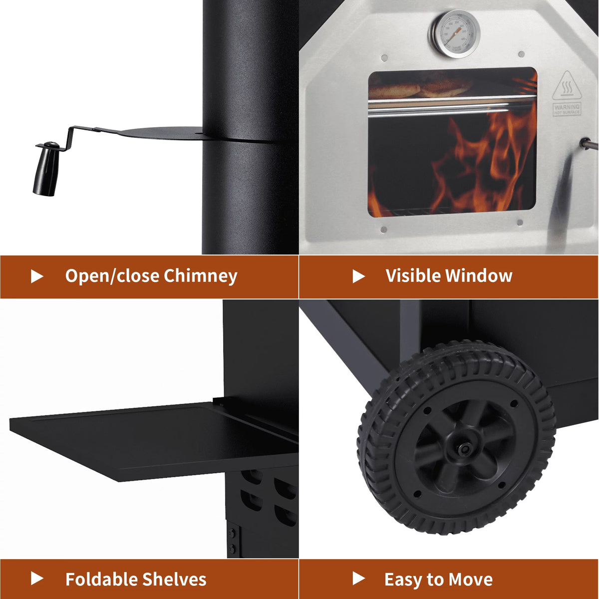 12" Propane Gas Pizza Oven with 2 Foldable Shelves and Wheels N995