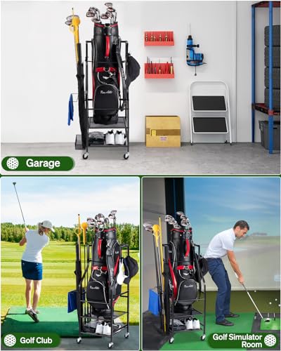 Golf Bag Storage Rack with Wheels B30826