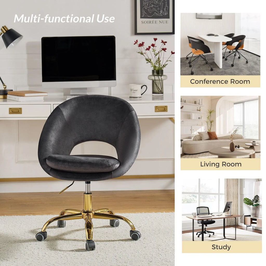 Charcoal Velvet Height Adjustable Swivel Office Chair J844
