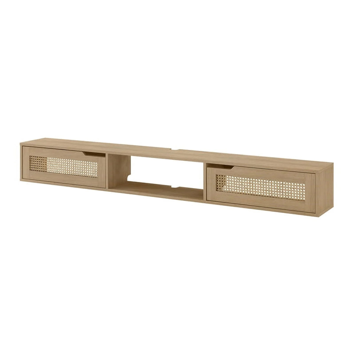 70" Oak Wood TV Stand with Rattan Doors Z851774