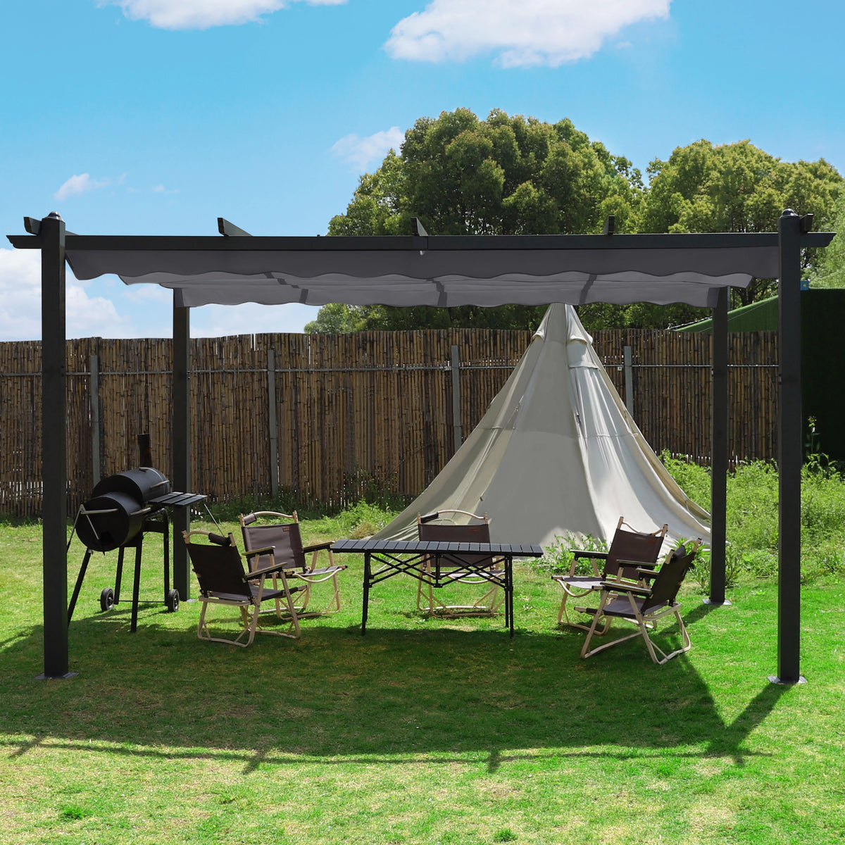 10' x 10' Gray Metal Pergola I4540