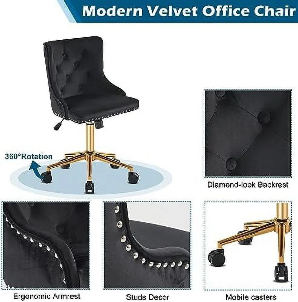 Olive Green Velvet Upholstered Armless Desk Chair W4265