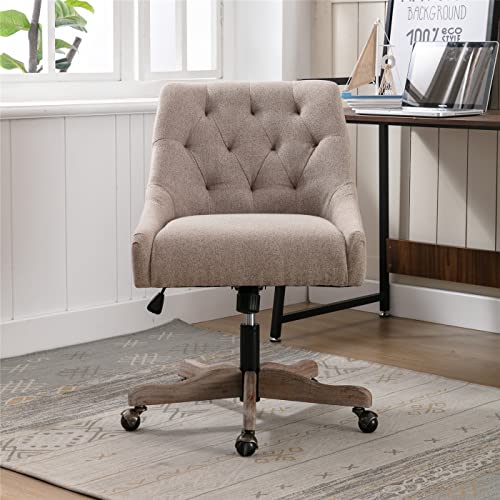 Beige Tufted Linen Swivel Office Chair B992719