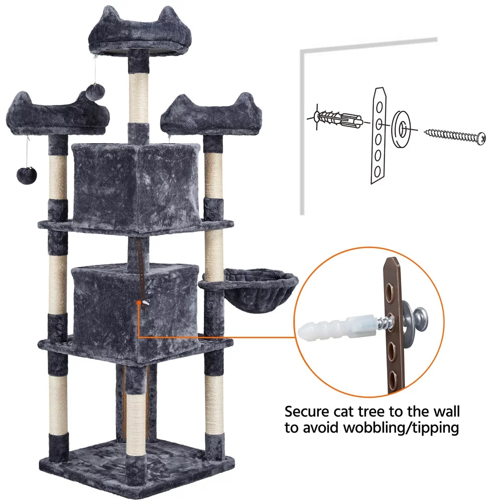Large Dark Gray Cat Tree with Scratching Board D320