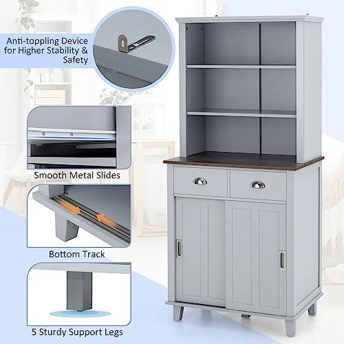67" Freestanding Brown Cabinet with Drawers Shelves O1204