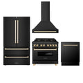 36 Dual Fuel Range, Range Hood, Refrigerator, Dishwasher in Black Stainless O143