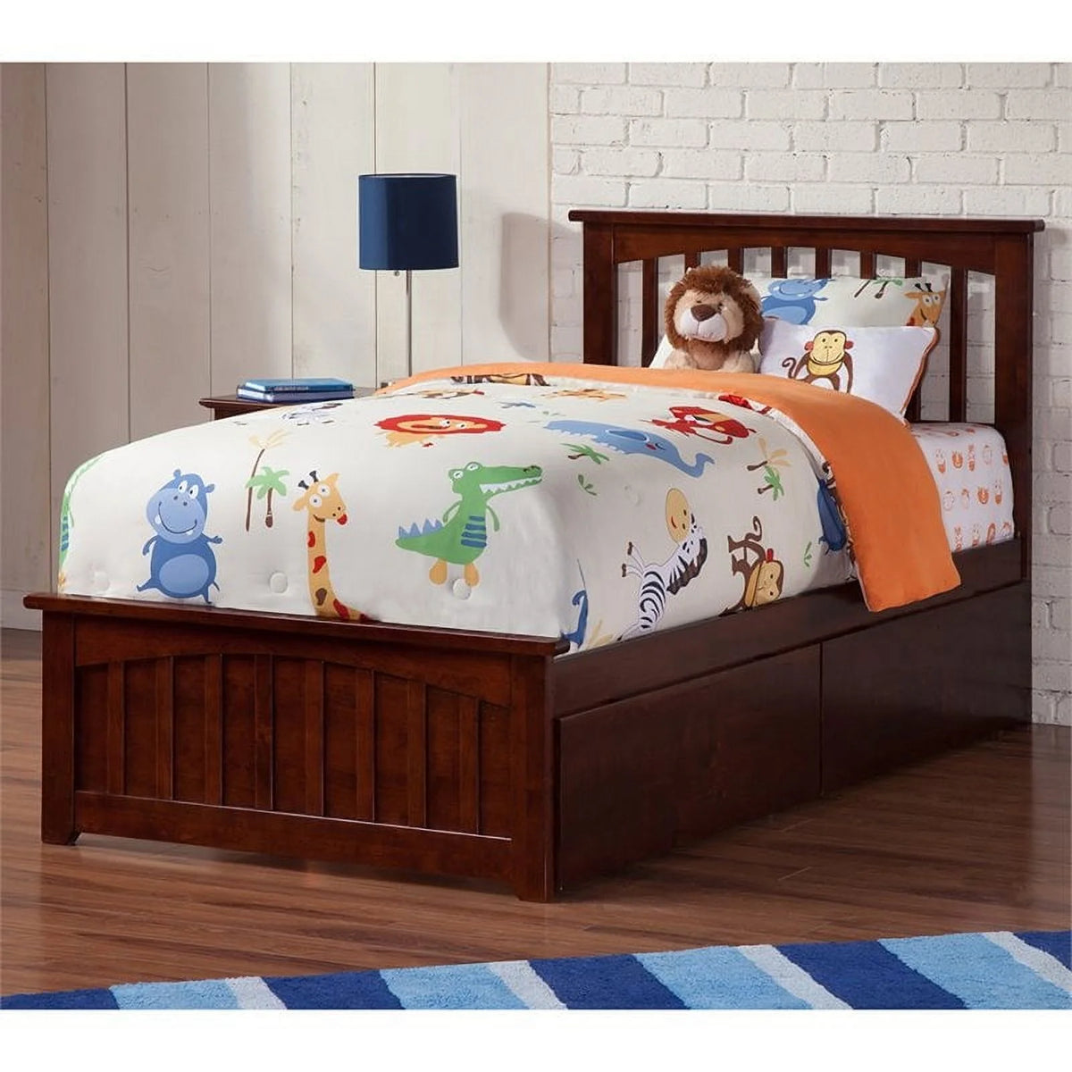 Twin-XL Walnut Hardwood Storage Platform Bed M26534