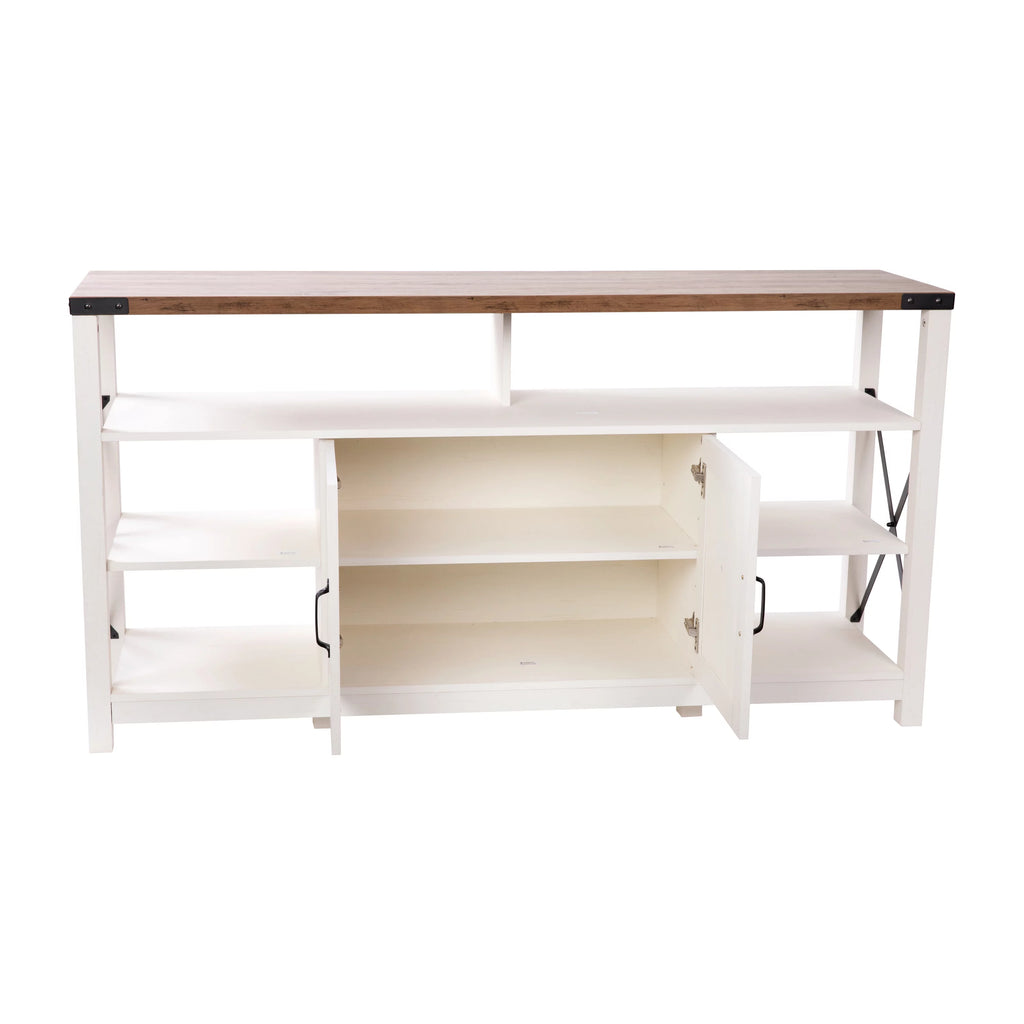 60" White Media Console with Rustic Oak Top J67585