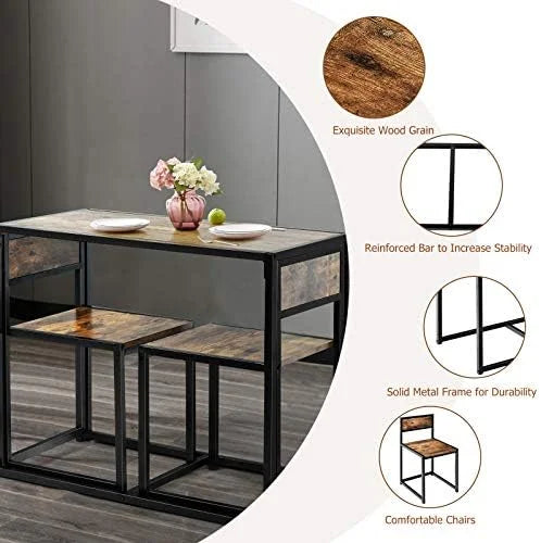 3 Piece Dining Set with Metal Frame S906632