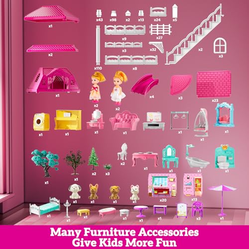 Indoor Playset with 4 Storeys 11 Rooms 2 Dolls M865336