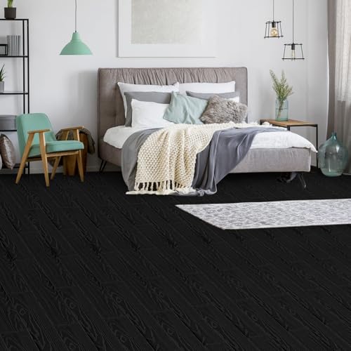Peel and Stick Vinyl Floor Tile 20-Pack Black Wood Plank P738691