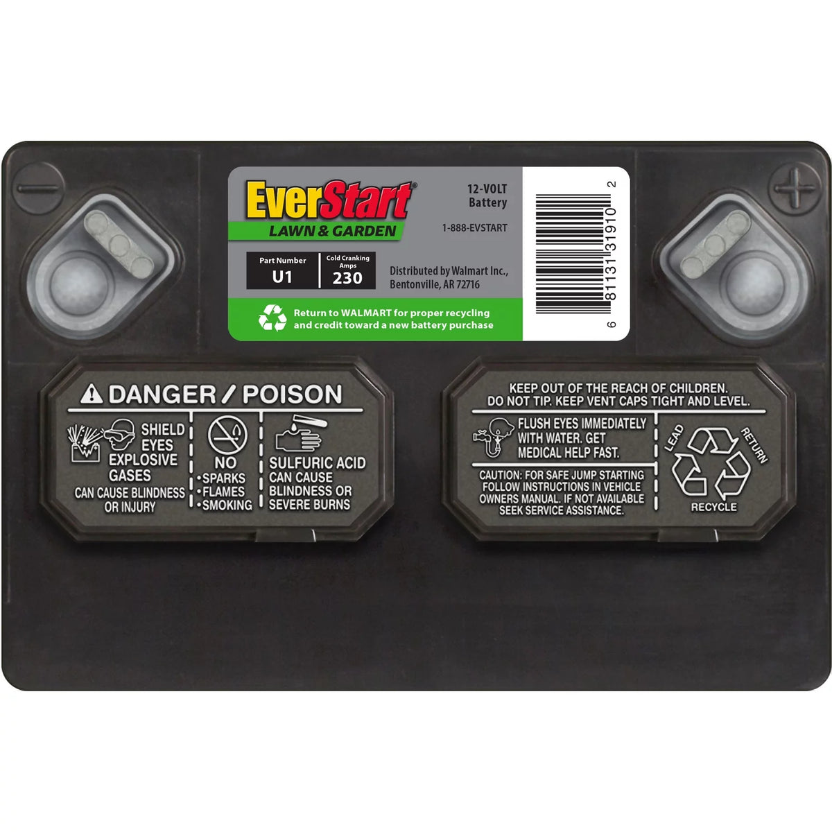 Lead Acid Lawn & Garden Battery, Group Size U1 12 Volt, 230 CCA Y659706