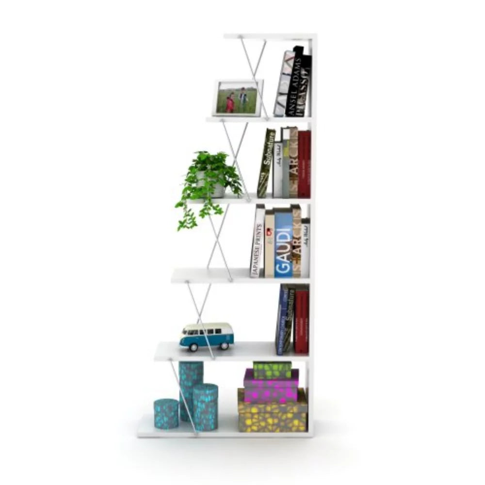 5 Tier White Ladder Bookshelf Z610287