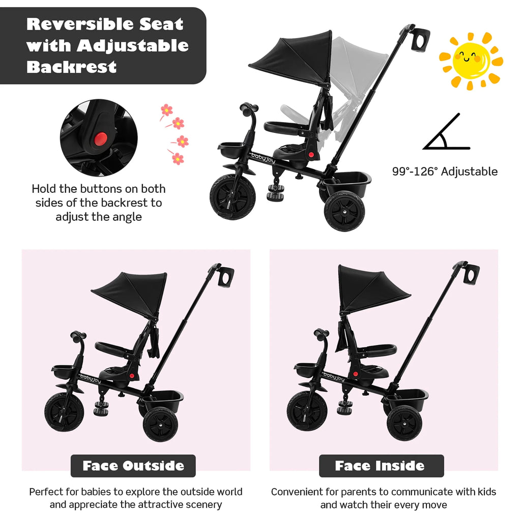 4-in-1 Toddler Tricycle with Adjustable Push Handle D579