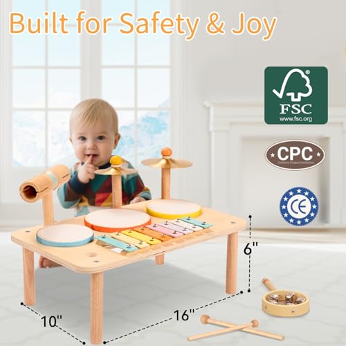 Kids Drum Set with Xylophone Cymbals Bell and Tone Block B428929