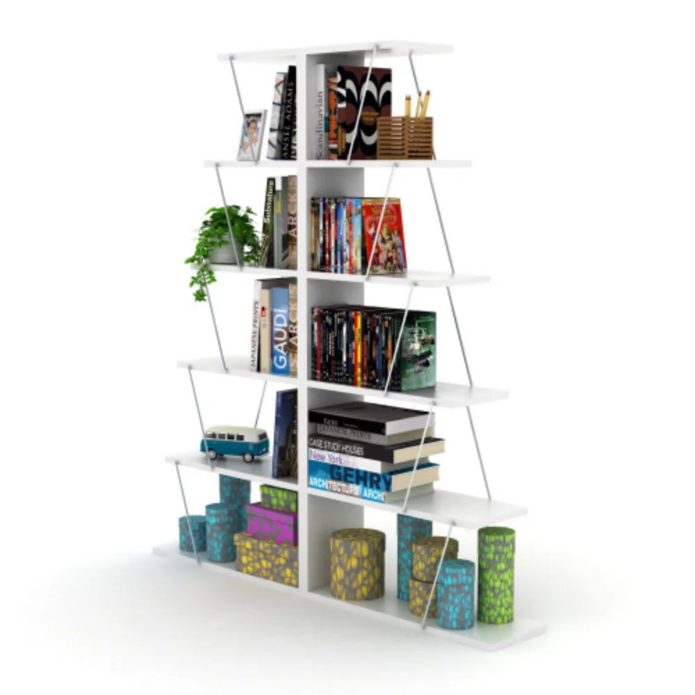 5 Tier White Ladder Bookshelf Z610287