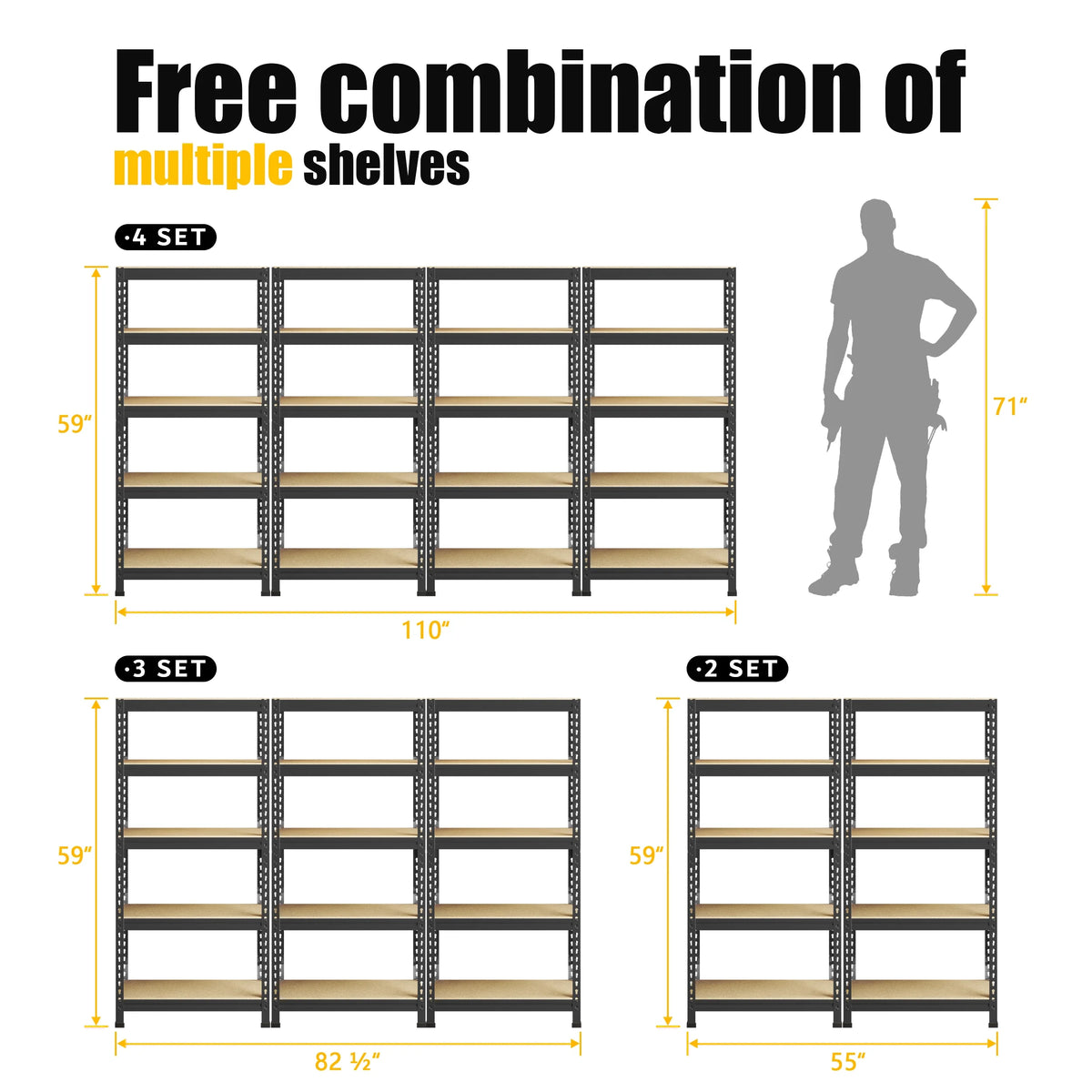 5 Tier Adjustable Metal Storage Shelves, 3 Pack Z717235