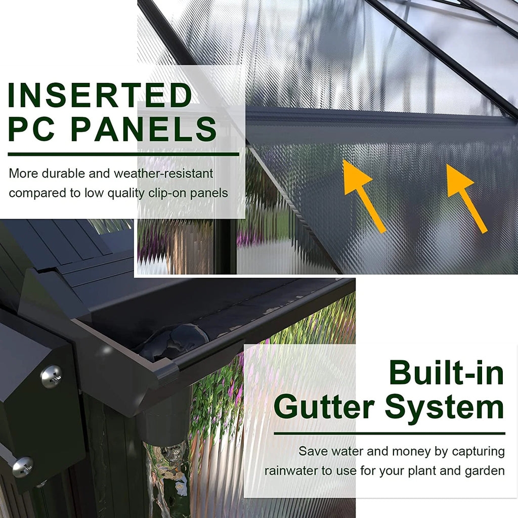 6x12 FT Polycarbonate Greenhouse with Lockable Hinged Door H676714