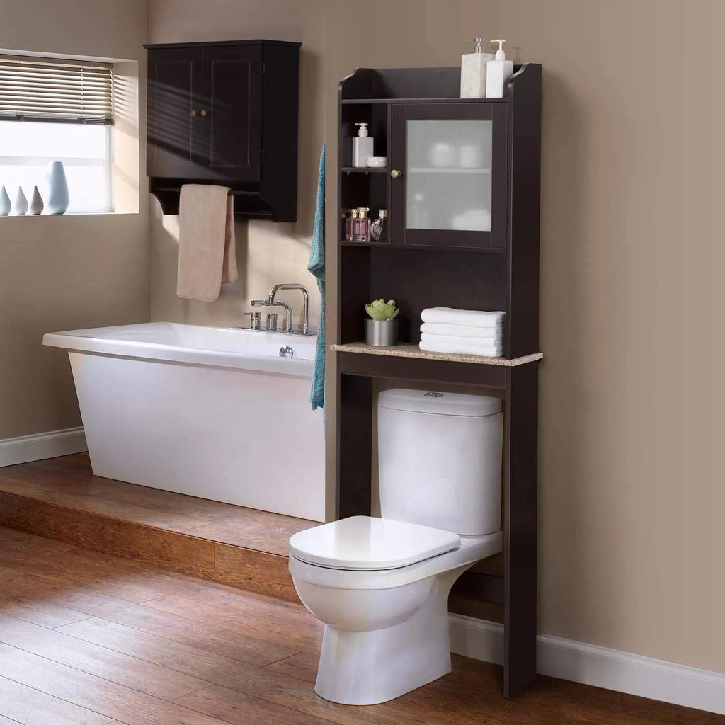 Espresso Freestanding Bathroom Cabinet with Glass Door M929