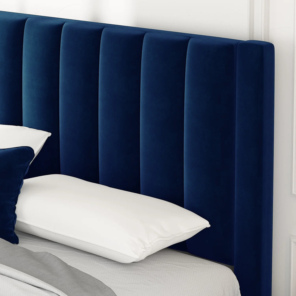 Full Size Platform Bed Frame with Velvet Headboard P811