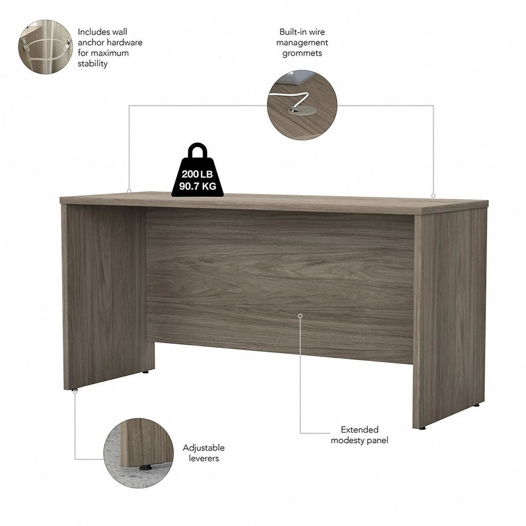 Modern Hickory Engineered Wood Credenza Desk Y41579