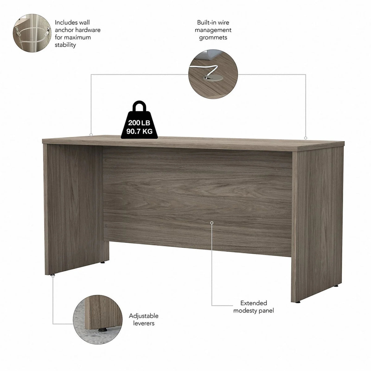Modern Hickory Engineered Wood Credenza Desk Y41579